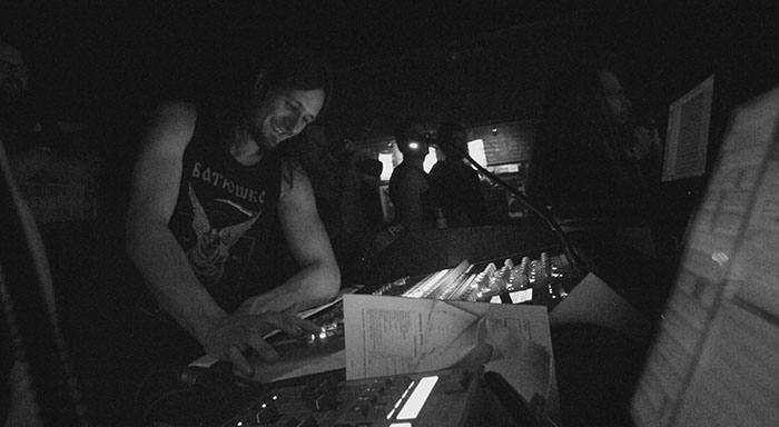Tobe doing live sound at Vortex Surfer